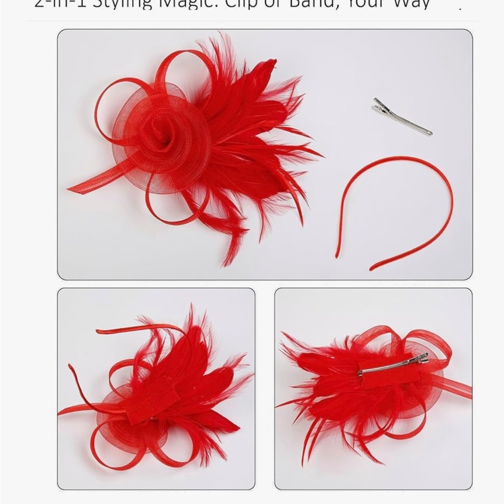 Chic Red Feather Fascinator - Picture 3 of 7